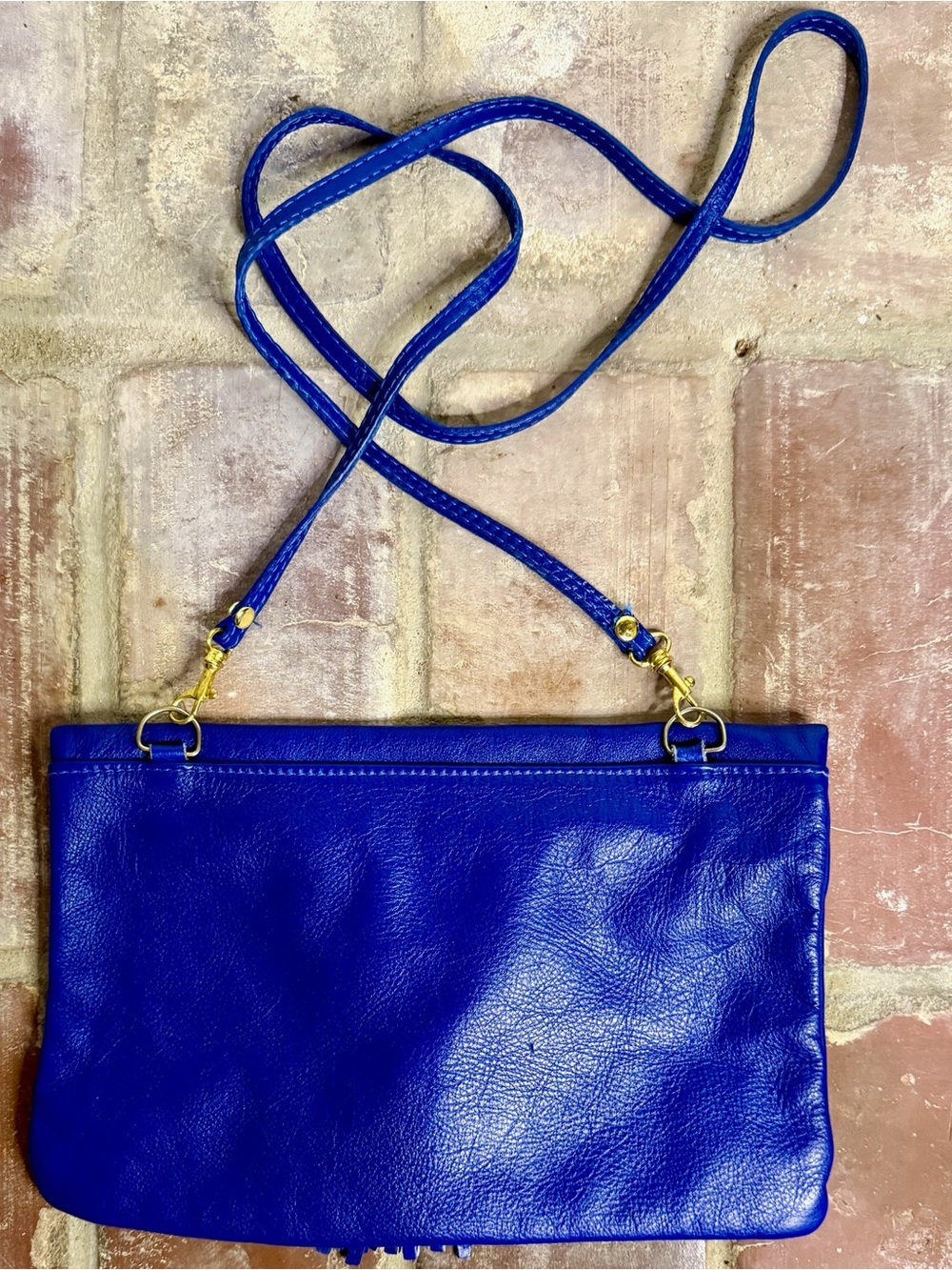 Italian Genuine Leather Royal Blue Tassel Crossbody - Picture 4 of 5